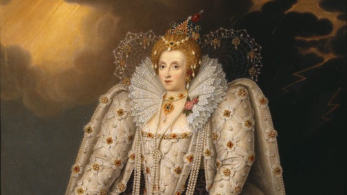 Queen Elizabeth (after Zuchero) by Henry Bone (1755-1834) in the Drawing room at Kingston Lacy, Dorset. One of the collection of enamel miniature on copper.